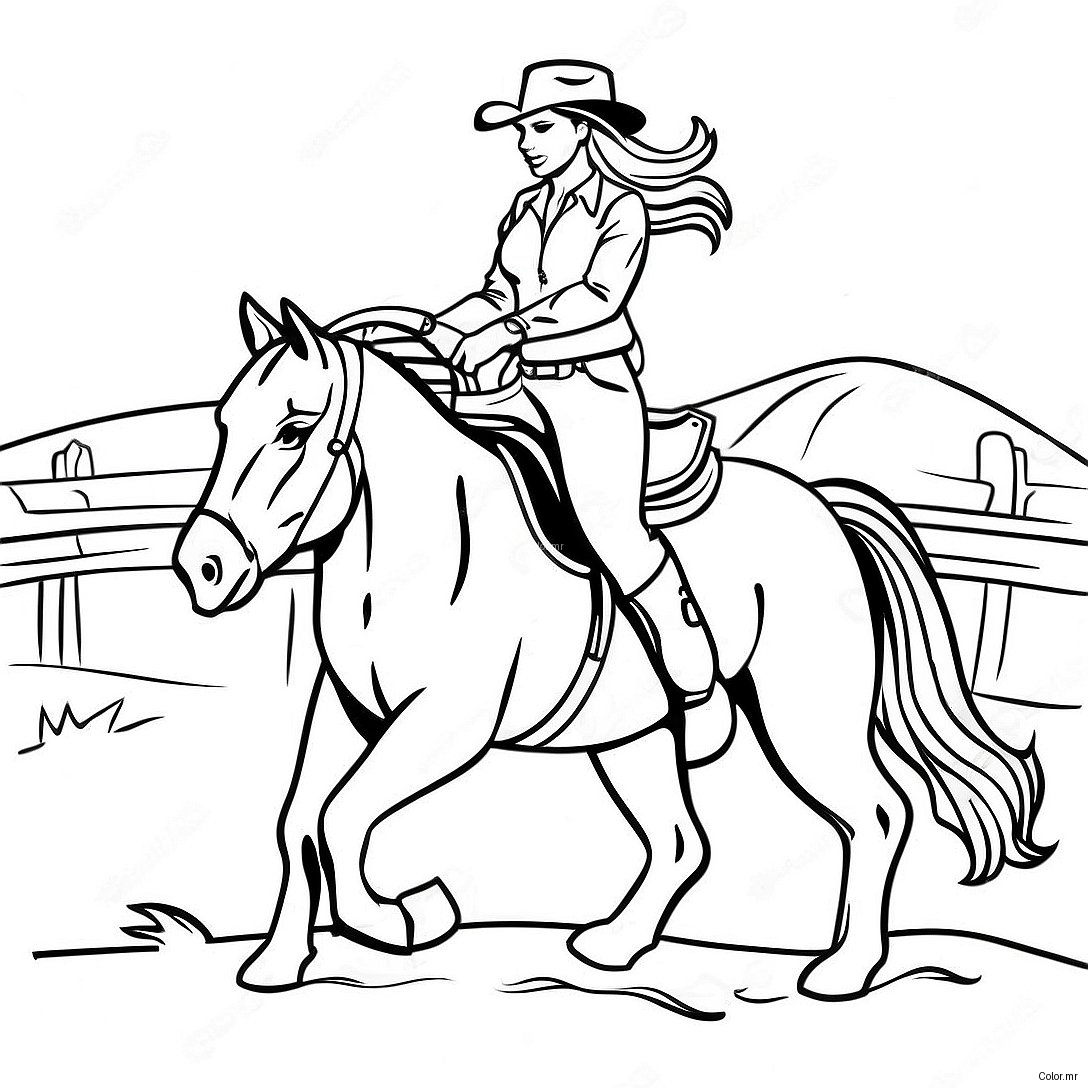 Page A Colorier Cowgirl Realiste Montant Un Cheval 38726 32192