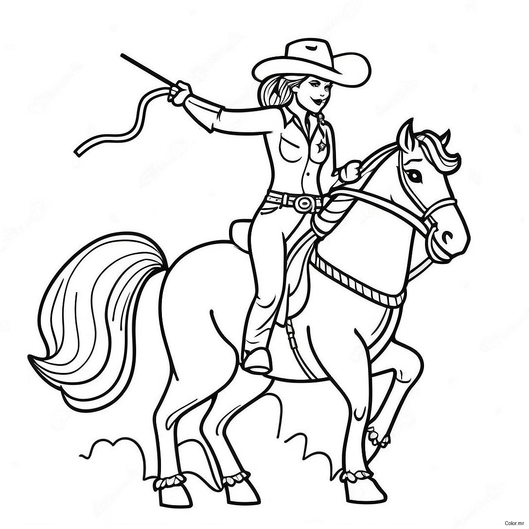 Page A Colorier Cowgirl Vintage Avec Lasso 38727 32188