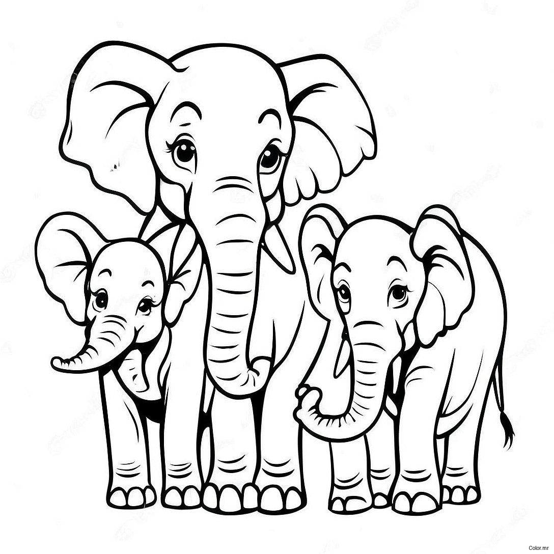 Page A Colorier De Famille Delephants Realistes 49484 41093
