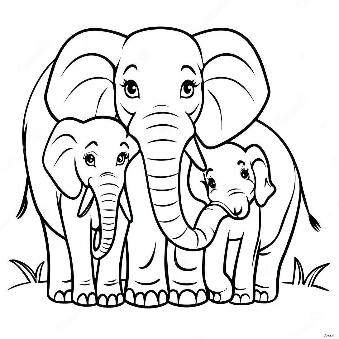 Page A Colorier De Famille Delephants Realistes 49484 41095