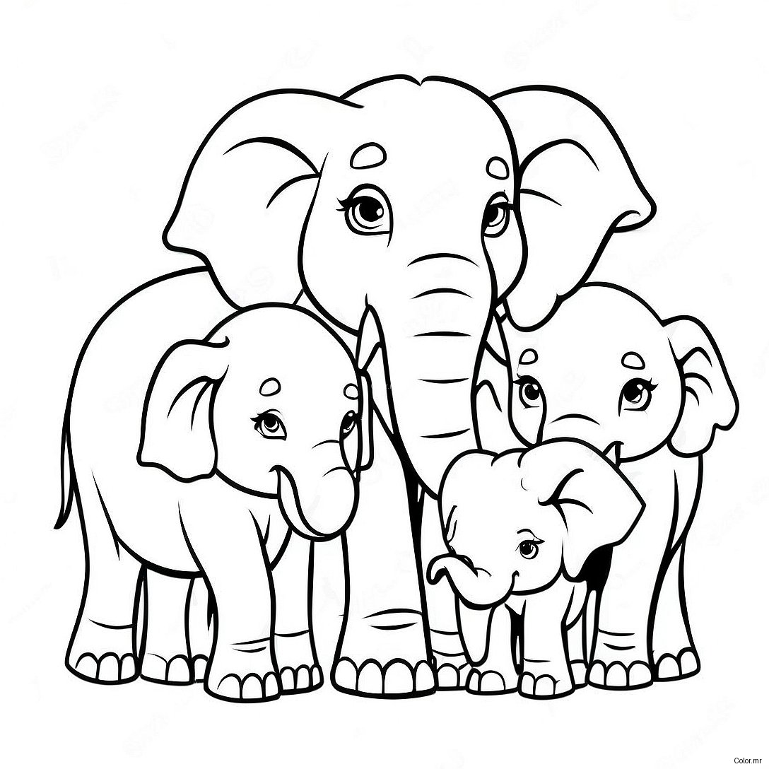 Page A Colorier De Famille Delephants Realistes 49484 41096