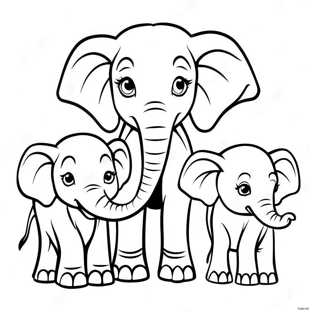 Page A Colorier De Famille Delephants Realistes 49484 41288