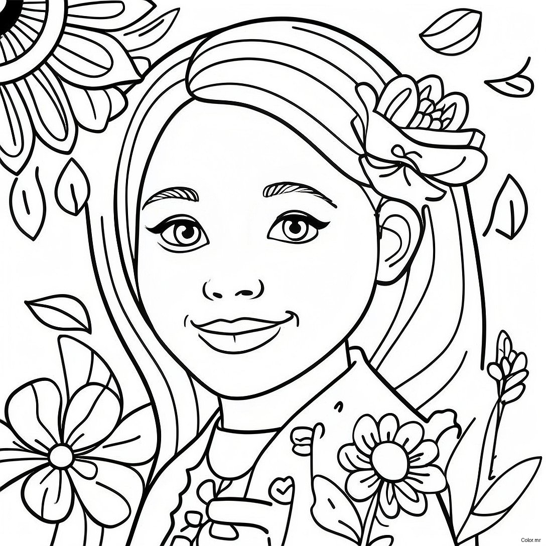 Page A Colorier De Fille Realiste Avec Des Fleurs 73095 60345