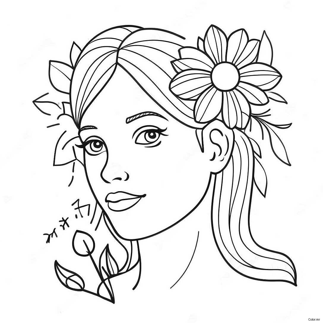 Page A Colorier De Fille Realiste Avec Des Fleurs 73095 60347