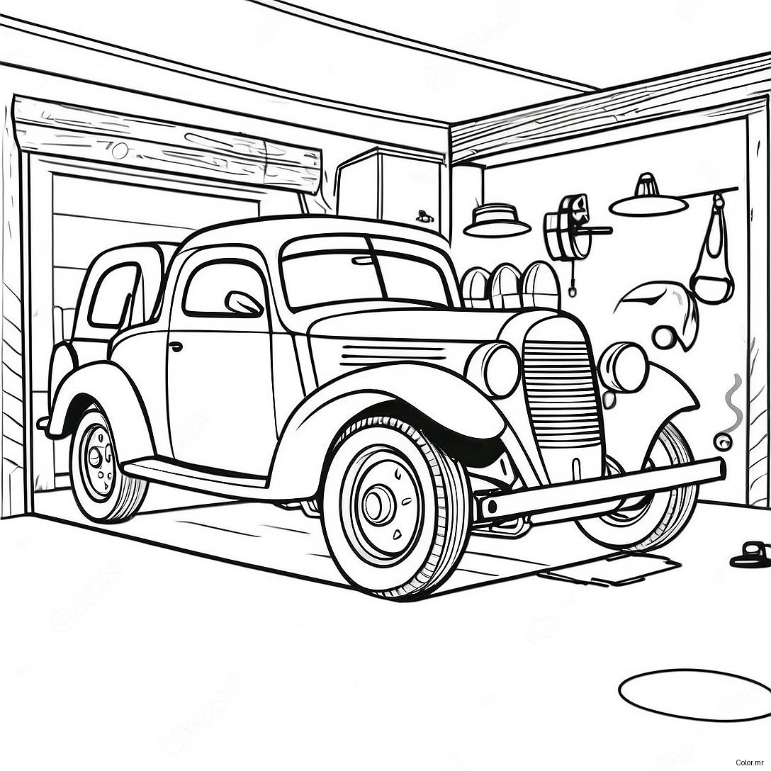 Page A Colorier De Garage De Mecanicien Vintage 49185 40850