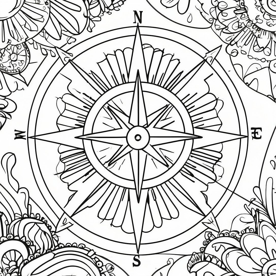 Page A Colorier De La Boussole Vintage 33722 17855