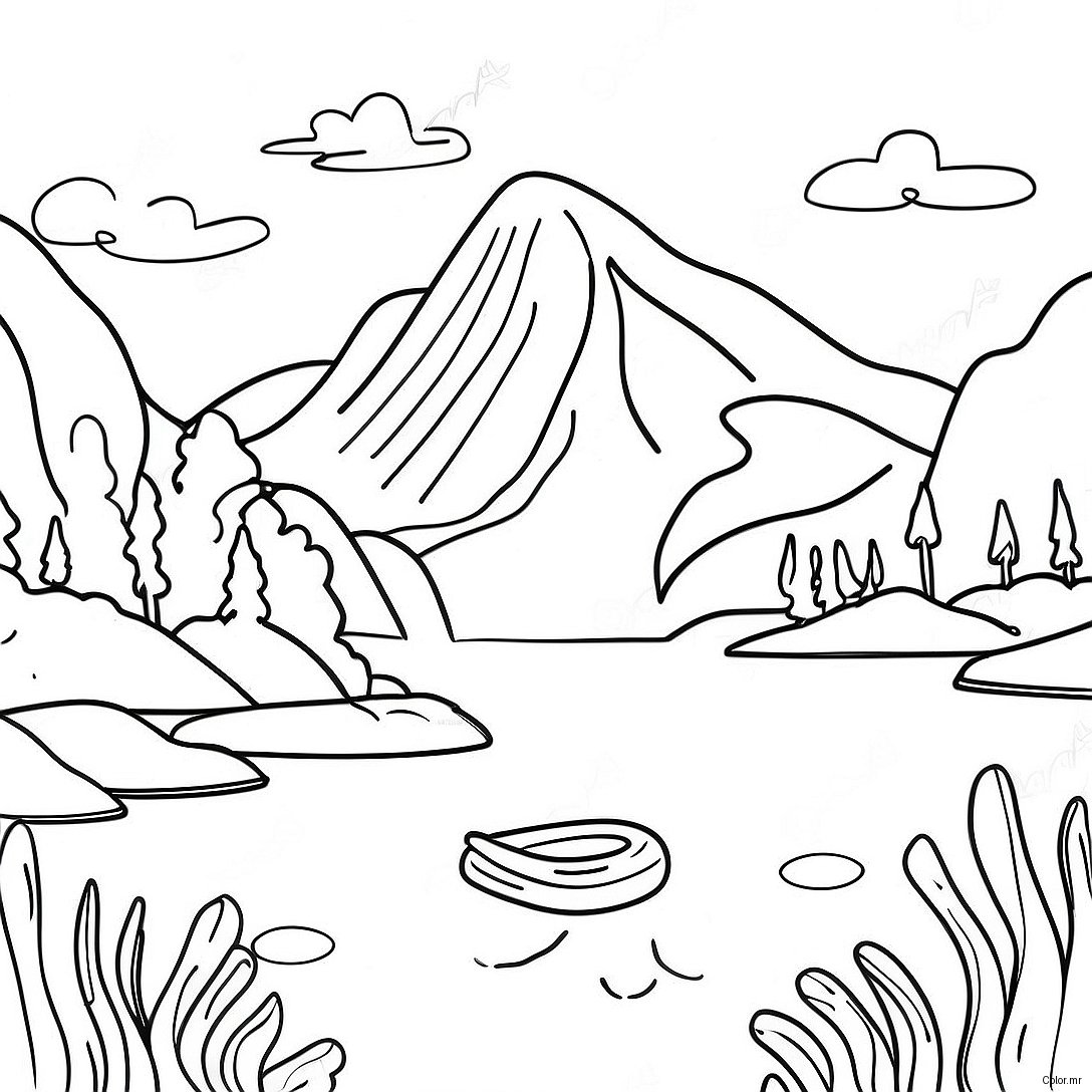 Page A Colorier De Lac Tranquille Avec Des Montagnes 63280 52373