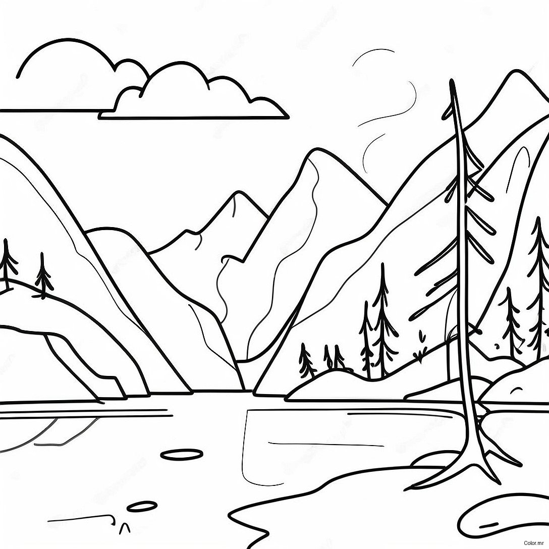Page A Colorier De Lac Tranquille Avec Des Montagnes 63280 52374