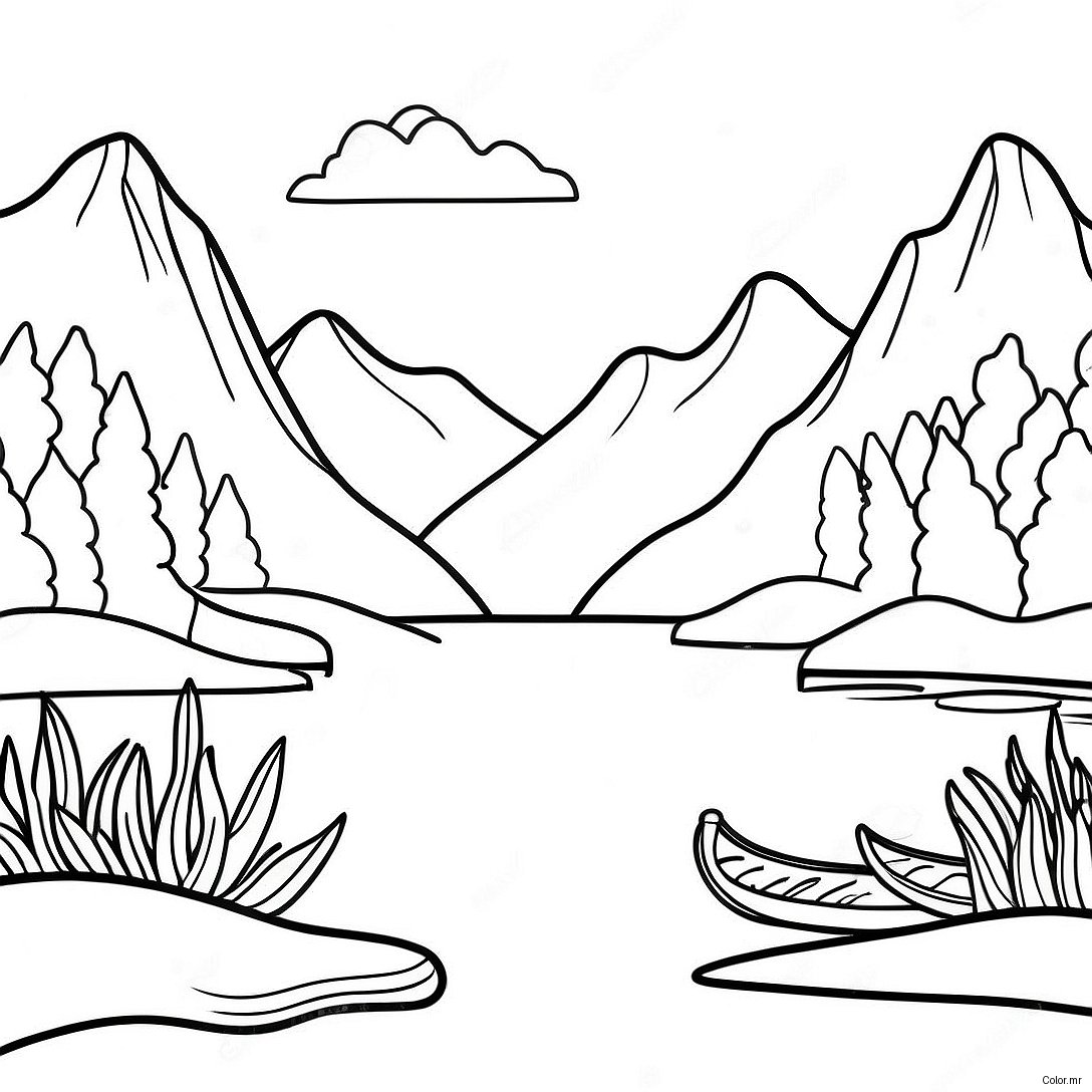 Page A Colorier De Lac Tranquille Avec Des Montagnes 63280 52375