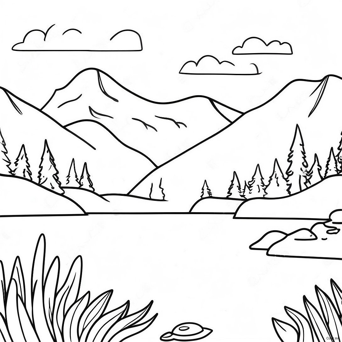 Page A Colorier De Lac Tranquille Avec Des Montagnes 63280 52376