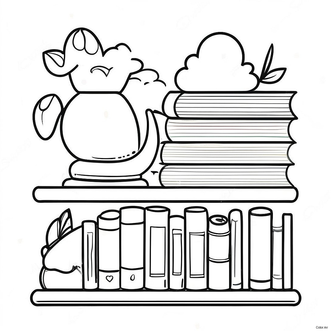 Page A Colorier De Letagere Coloree Avec Des Livres 17896 15001