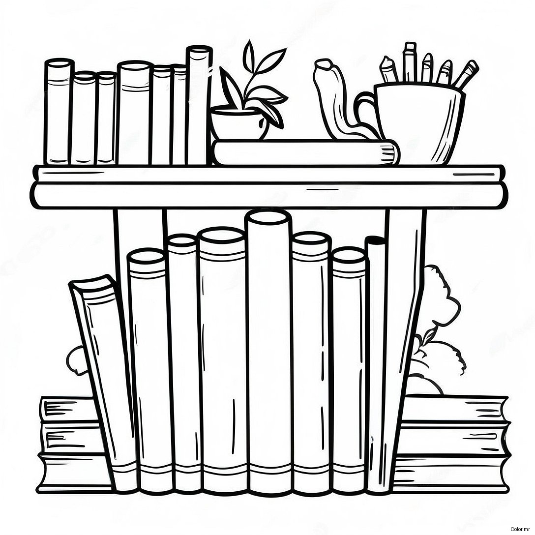 Page A Colorier De Letagere Coloree Avec Des Livres 17896 15002