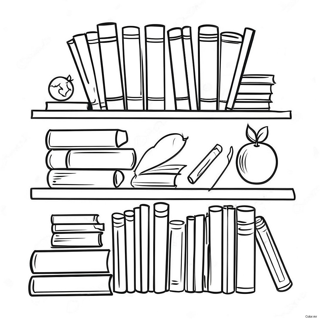Page A Colorier De Letagere Coloree Avec Des Livres 17896 15003