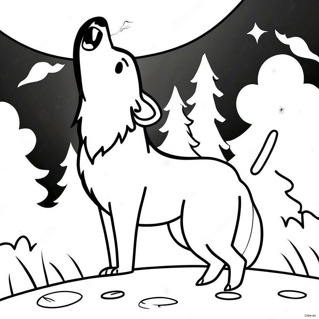 Page A Colorier De Loup Realiste Hurlant A La Lune 21012 19422