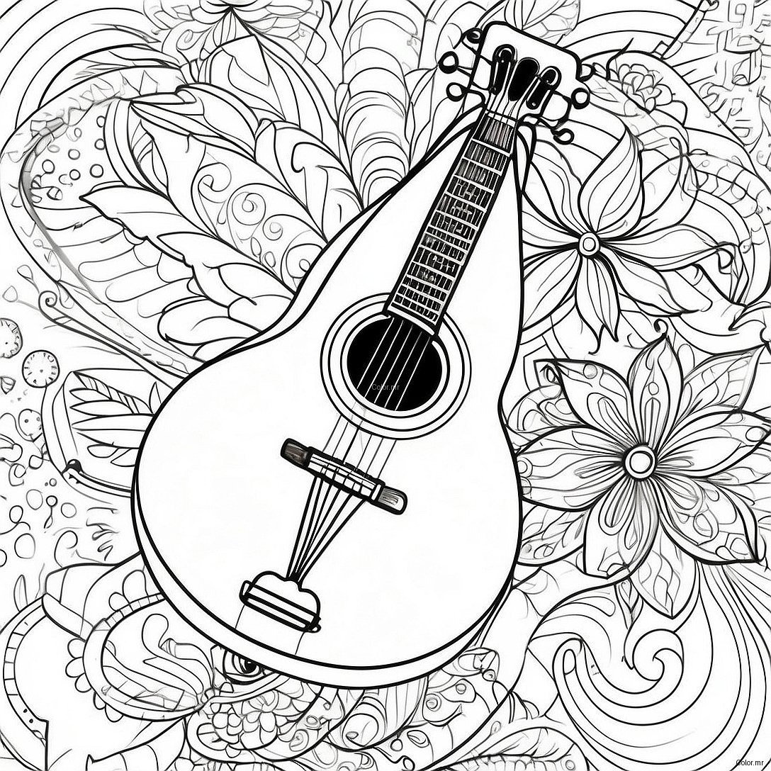 Page A Colorier De Mandoline Vintage Avec Motifs Floraux 33472 17653