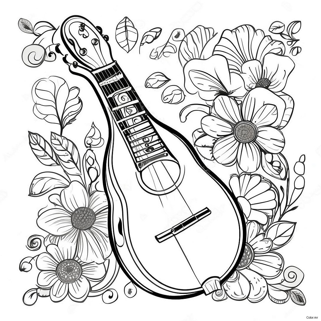 Page A Colorier De Mandoline Vintage Avec Motifs Floraux 33472 17655