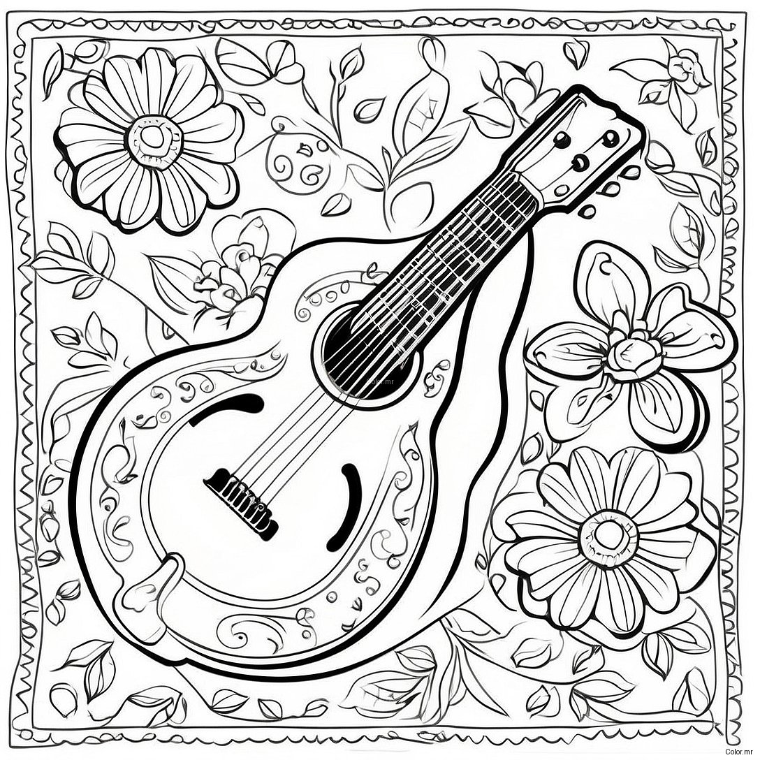 Page A Colorier De Mandoline Vintage Avec Motifs Floraux 33472 17656