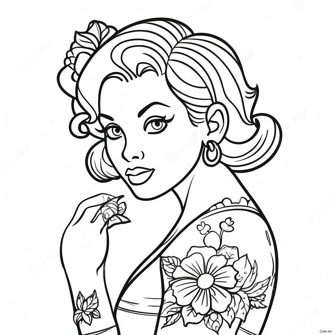 Page A Colorier De Pin Up Tatouee Vintage 28587 25885