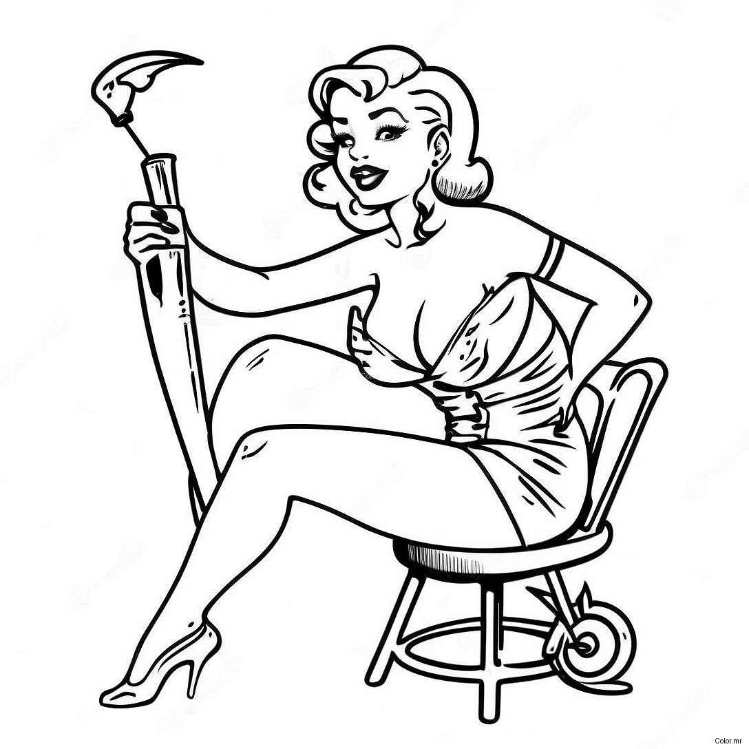 Page A Colorier De Pin Up Tatouee Vintage 28587 25886