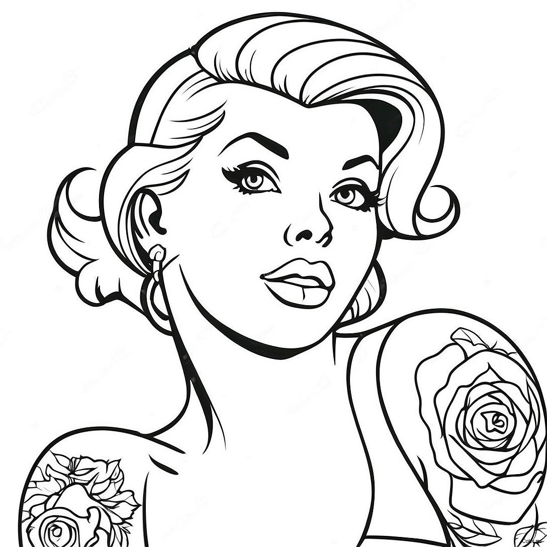 Page A Colorier De Pin Up Tatouee Vintage 28587 25887