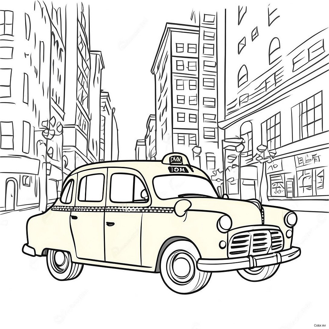 Page A Colorier De Taxi Vintage Jaune 55612 46259