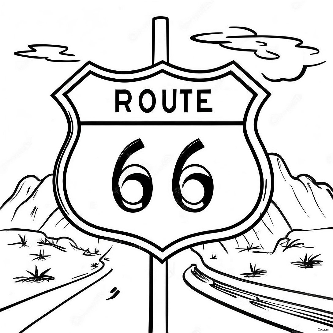 Page A Colorier Du Panneau Vintage De La Route 66 64631 53425