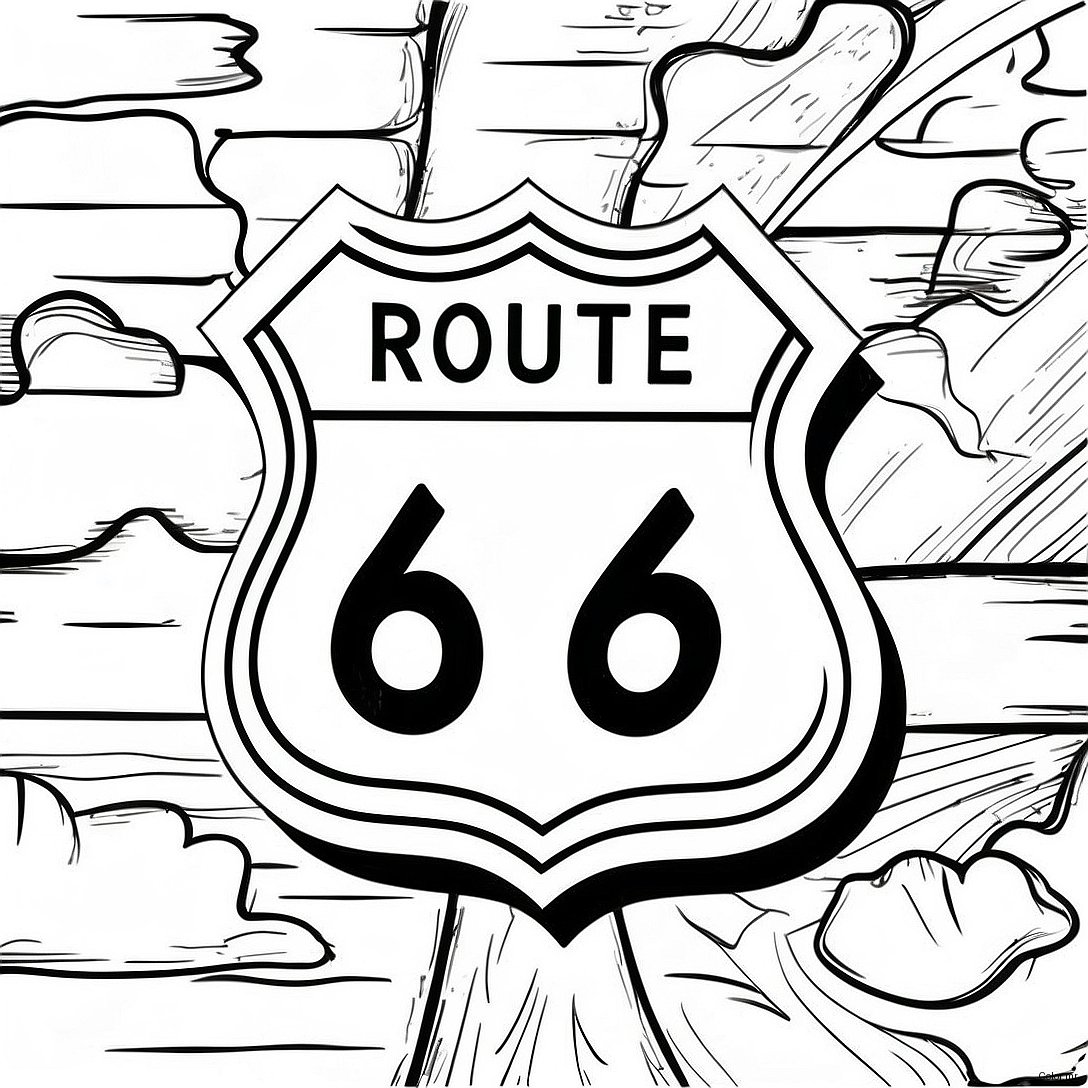 Page A Colorier Du Panneau Vintage De La Route 66 64631 53428