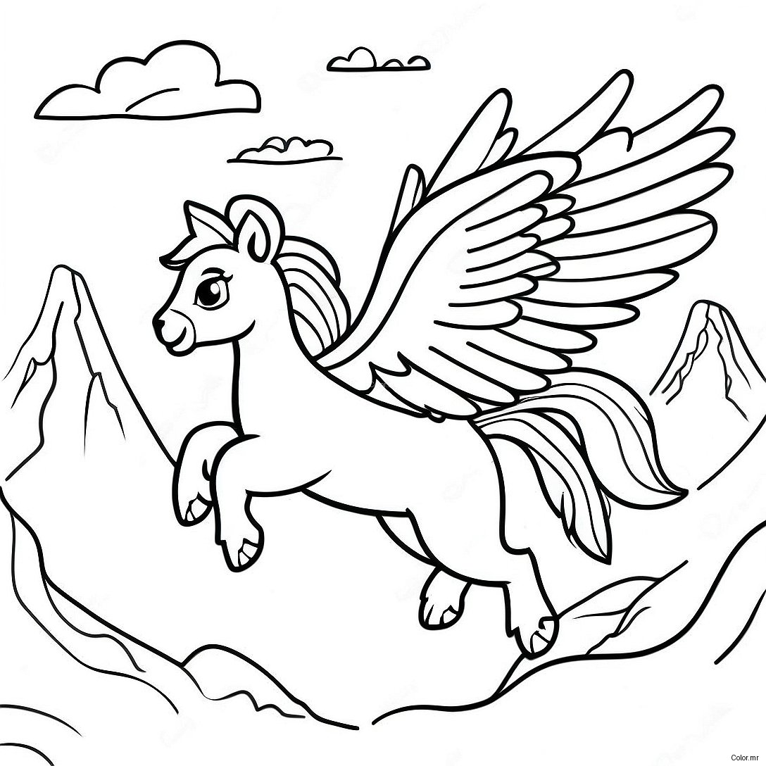 Page A Colorier Dun Majestueux Hippogriffe Volant Au Dessus Des Montagnes 71424 59025