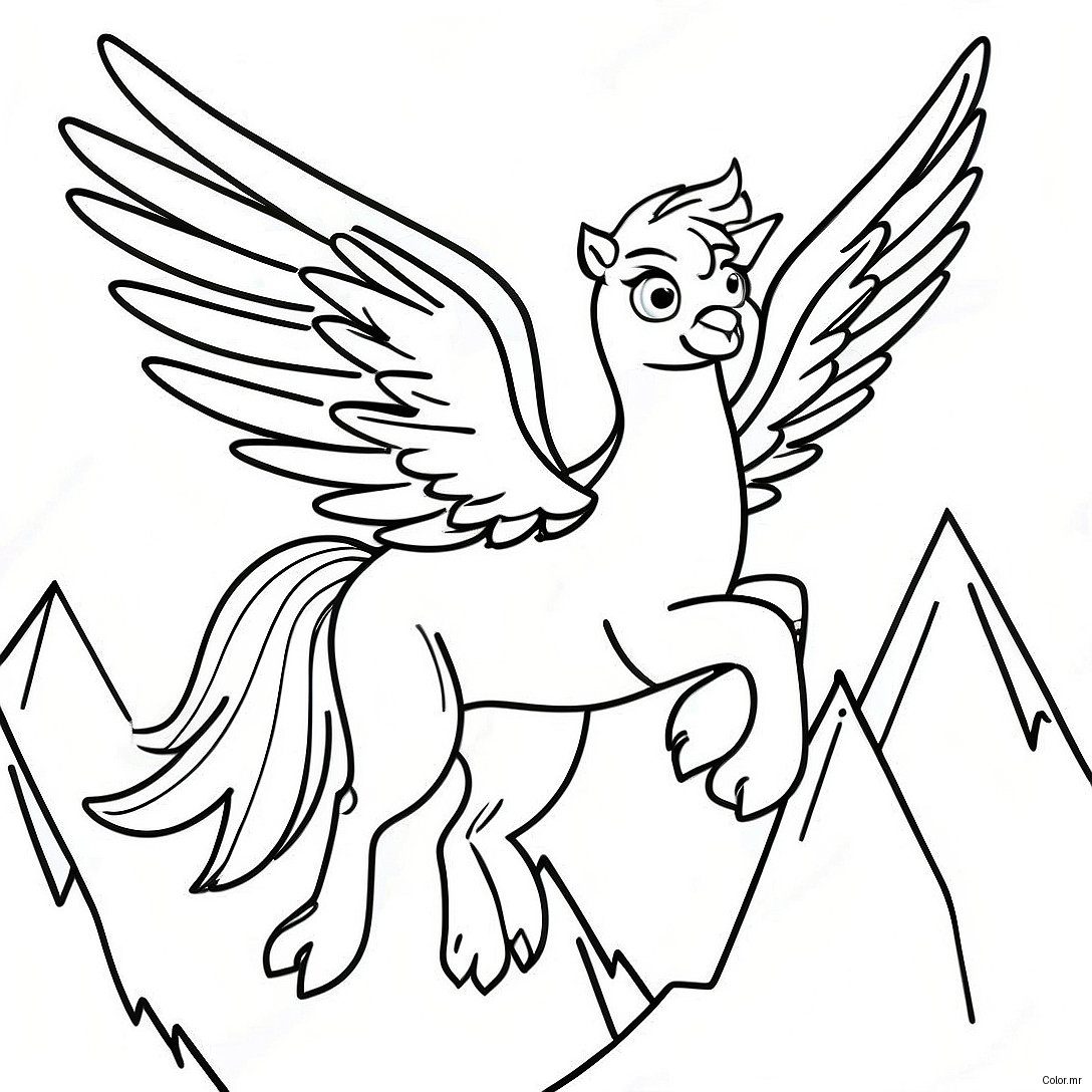 Page A Colorier Dun Majestueux Hippogriffe Volant Au Dessus Des Montagnes 71424 59027