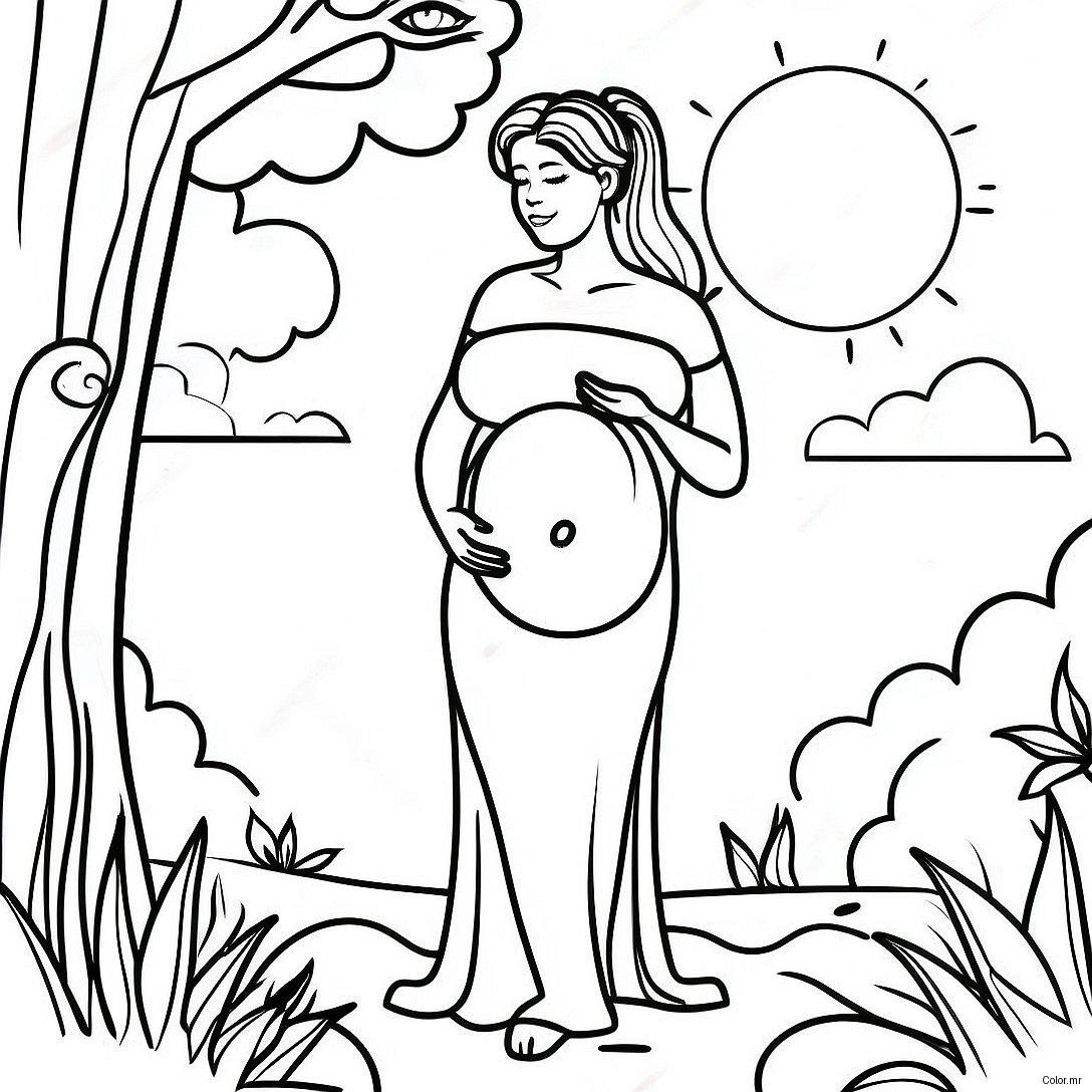 Page A Colorier Femme Enceinte Realiste Dans La Nature 61116 50685