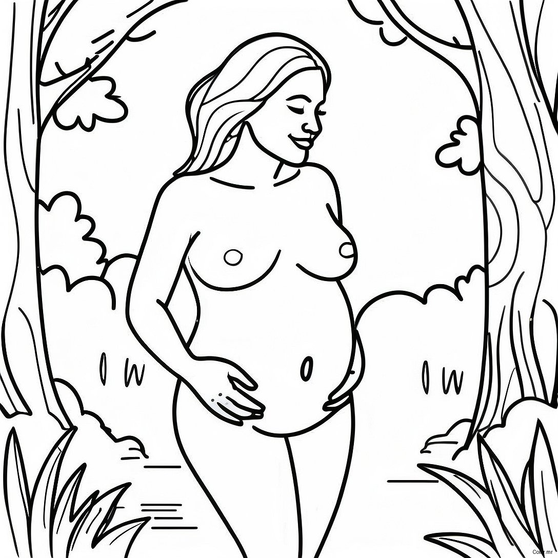 Page A Colorier Femme Enceinte Realiste Dans La Nature 61116 50686