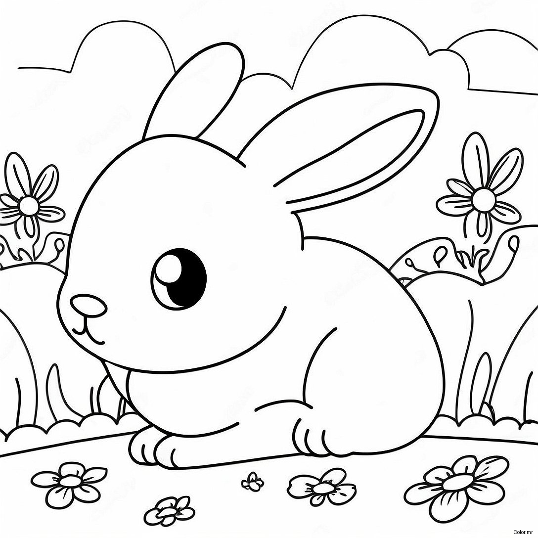 Page A Colorier Lapin Realiste Mignon Dans Le Jardin 28657 25941