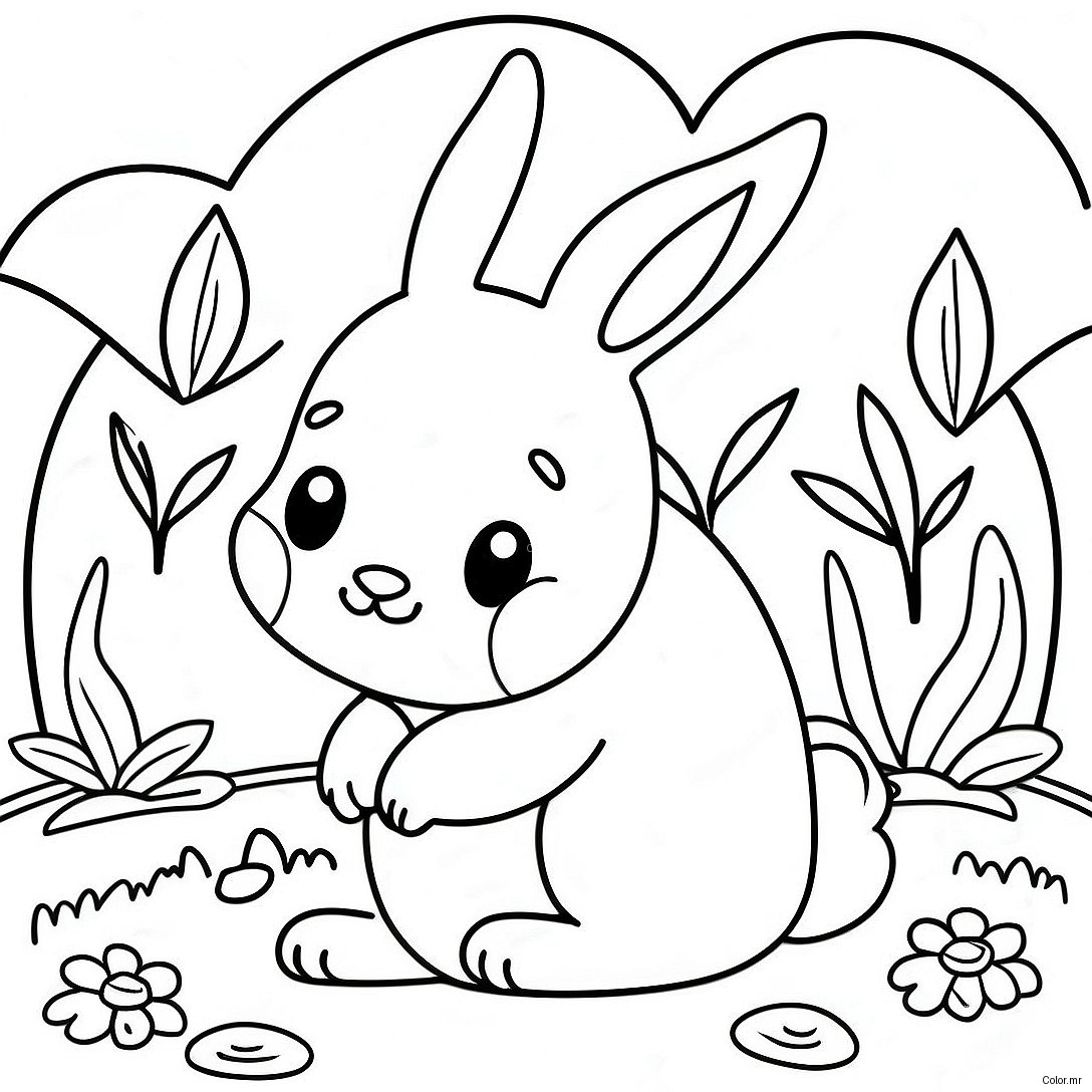 Page A Colorier Lapin Realiste Mignon Dans Le Jardin 28657 25942
