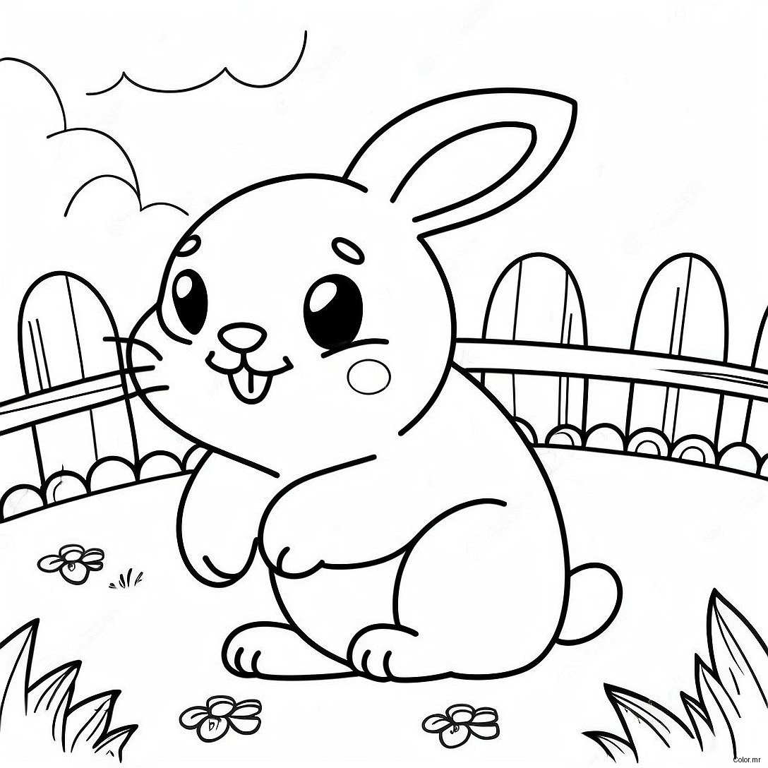 Page A Colorier Lapin Realiste Mignon Dans Le Jardin 28657 25943