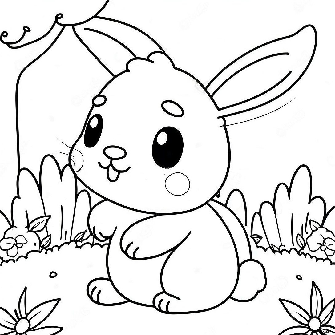 Page A Colorier Lapin Realiste Mignon Dans Le Jardin 28657 25944
