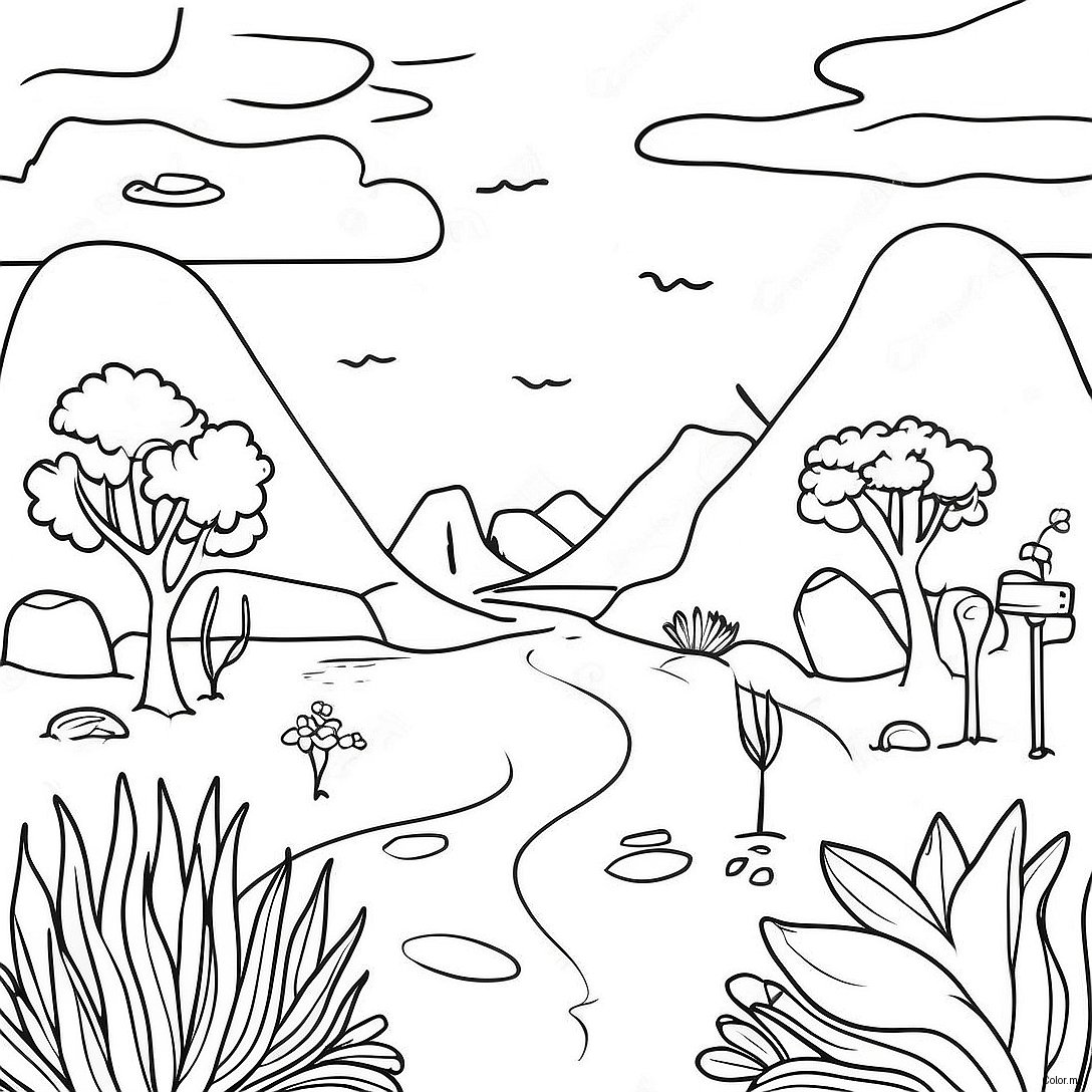 Page A Colorier Paysage Surrealiste De Reve 53439 44402
