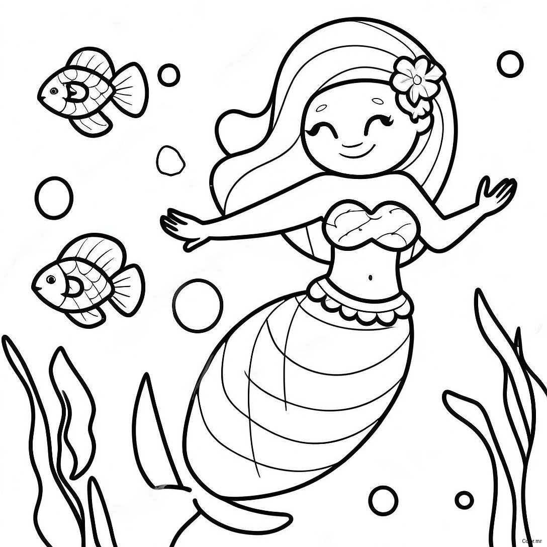 Page A Colorier Sirene Realiste Avec Des Poissons Colores 13498 11201
