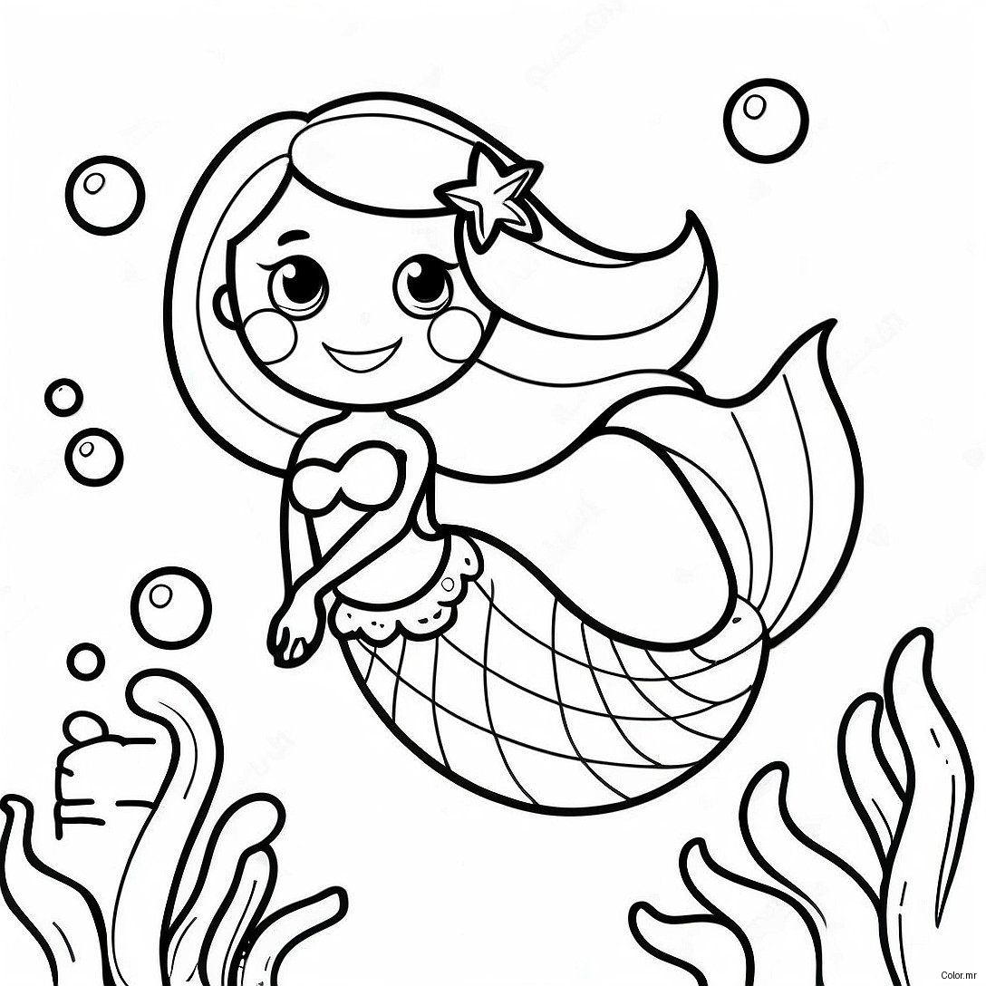 Page A Colorier Sirene Realiste Avec Des Poissons Colores 13498 11202