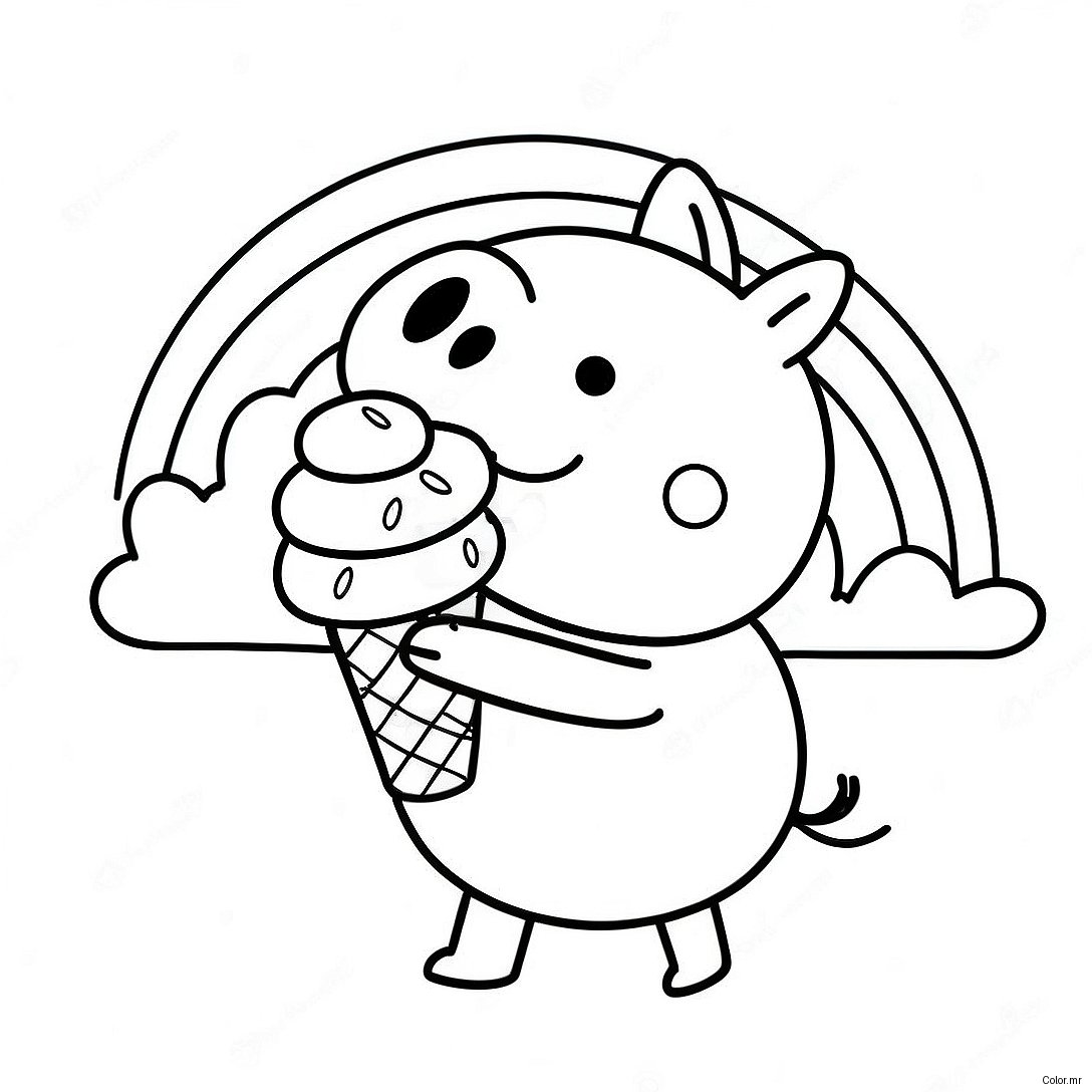 Peppa Pig Enjoying A Rainbow Ice Cream Coloring Page 10838 8885