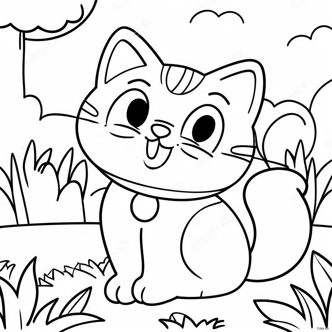 Playful Cartoon Cat In The Garden Coloring Page 2919 2367
