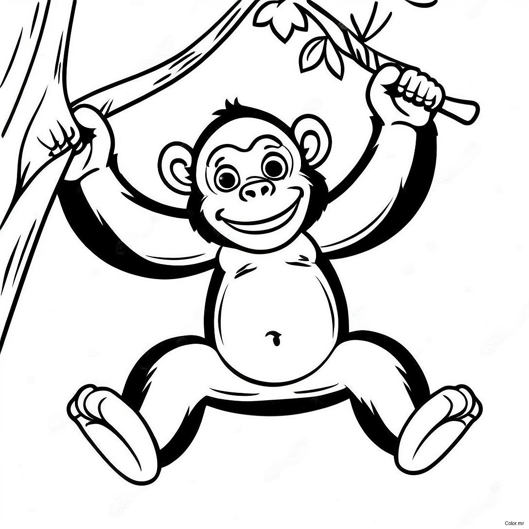 Playful Chimpanzee Swinging From Tree Coloring Page 26097 23949