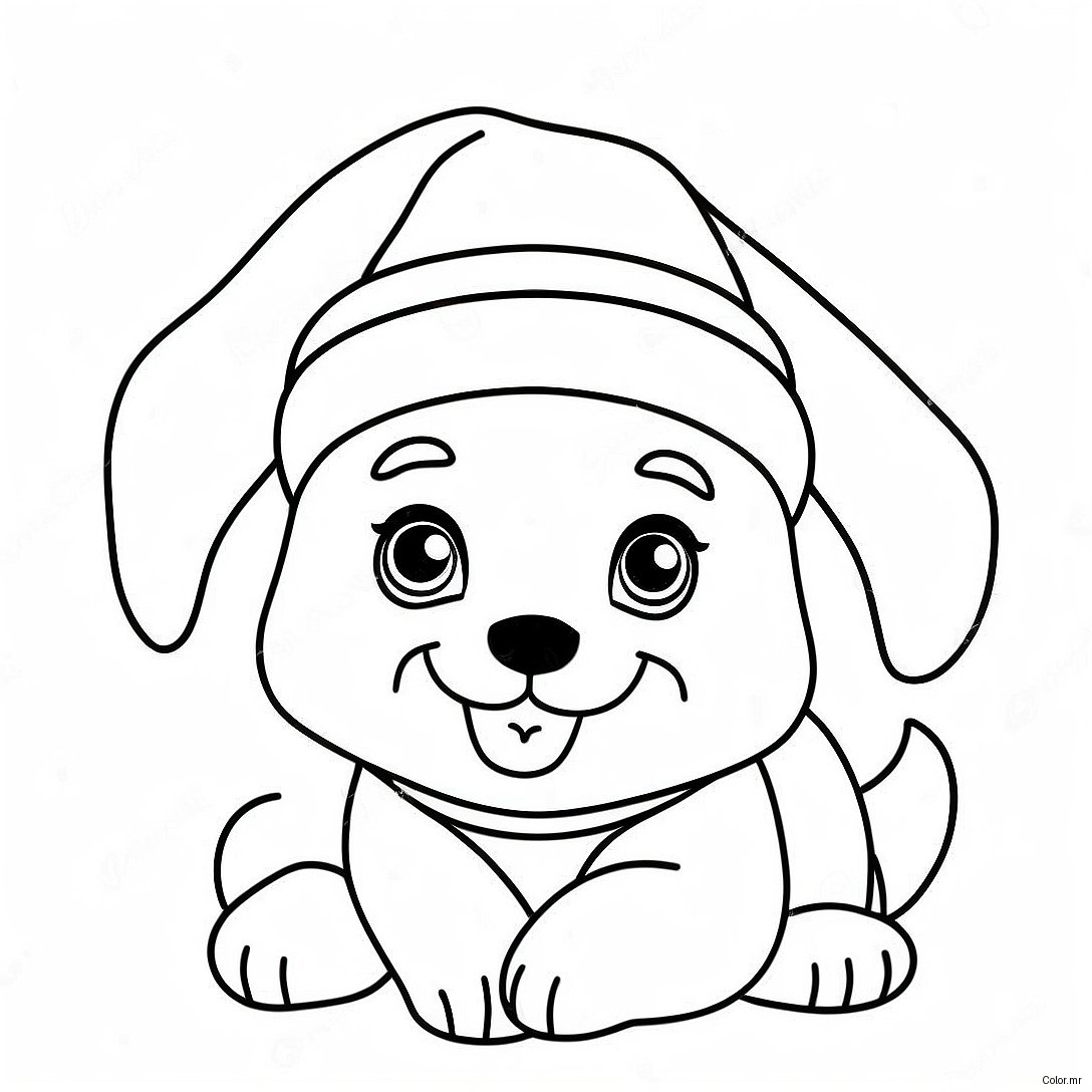 Playful Christmas Puppy With Santa Hat Coloring Page 23364 21431
