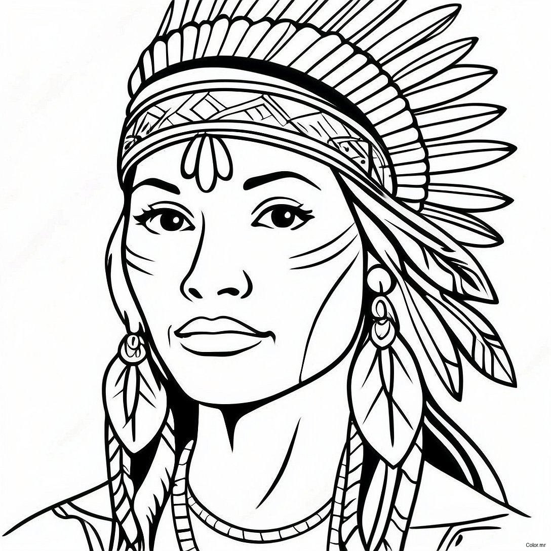 Portrait Realiste De Femme Amerindienne A Colorier 69823 57511
