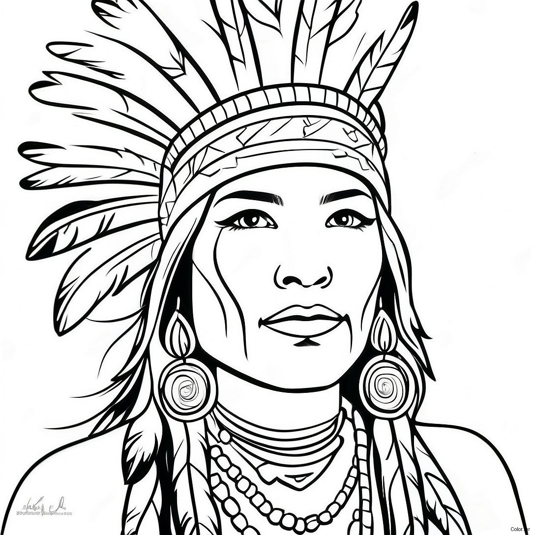 Portrait Realiste De Femme Amerindienne A Colorier 69823 57512