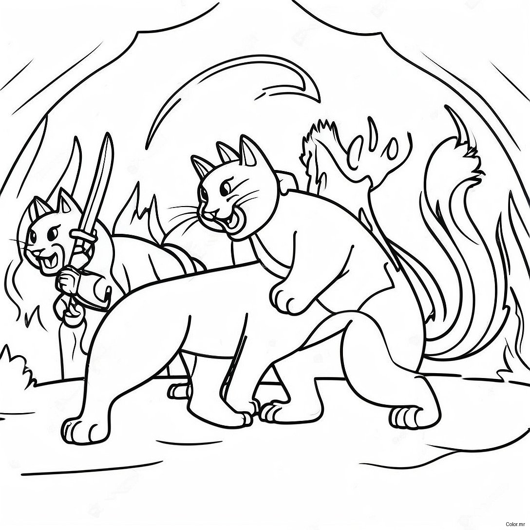 Realistic Warrior Cat Battle Scene Coloring Page 22403 20666