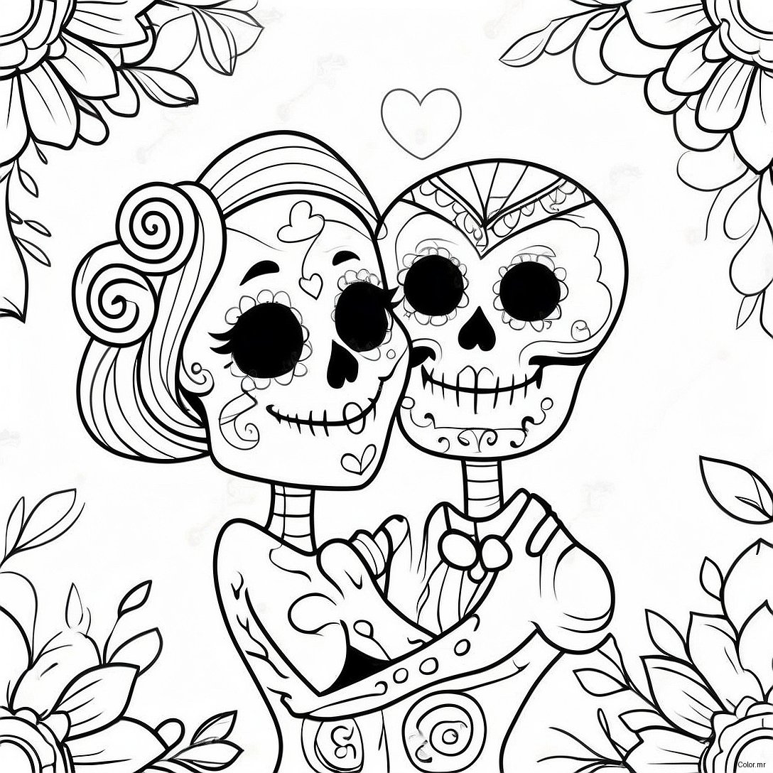 Romantic Sugar Skull Couples Coloring Page 50005 41705