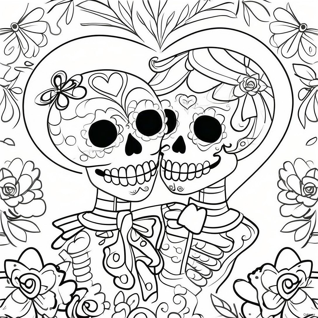 Romantic Sugar Skull Couples Coloring Page 50005 41706