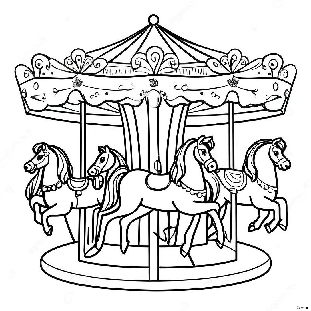 Scene De Carrousel Vintage Page A Colorier 32250 16697