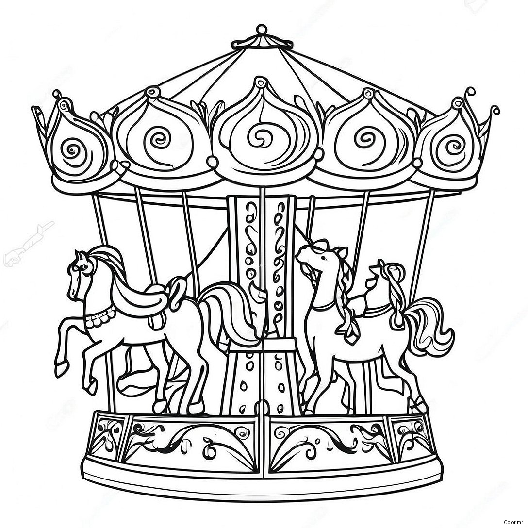 Scene De Carrousel Vintage Page A Colorier 32250 16698