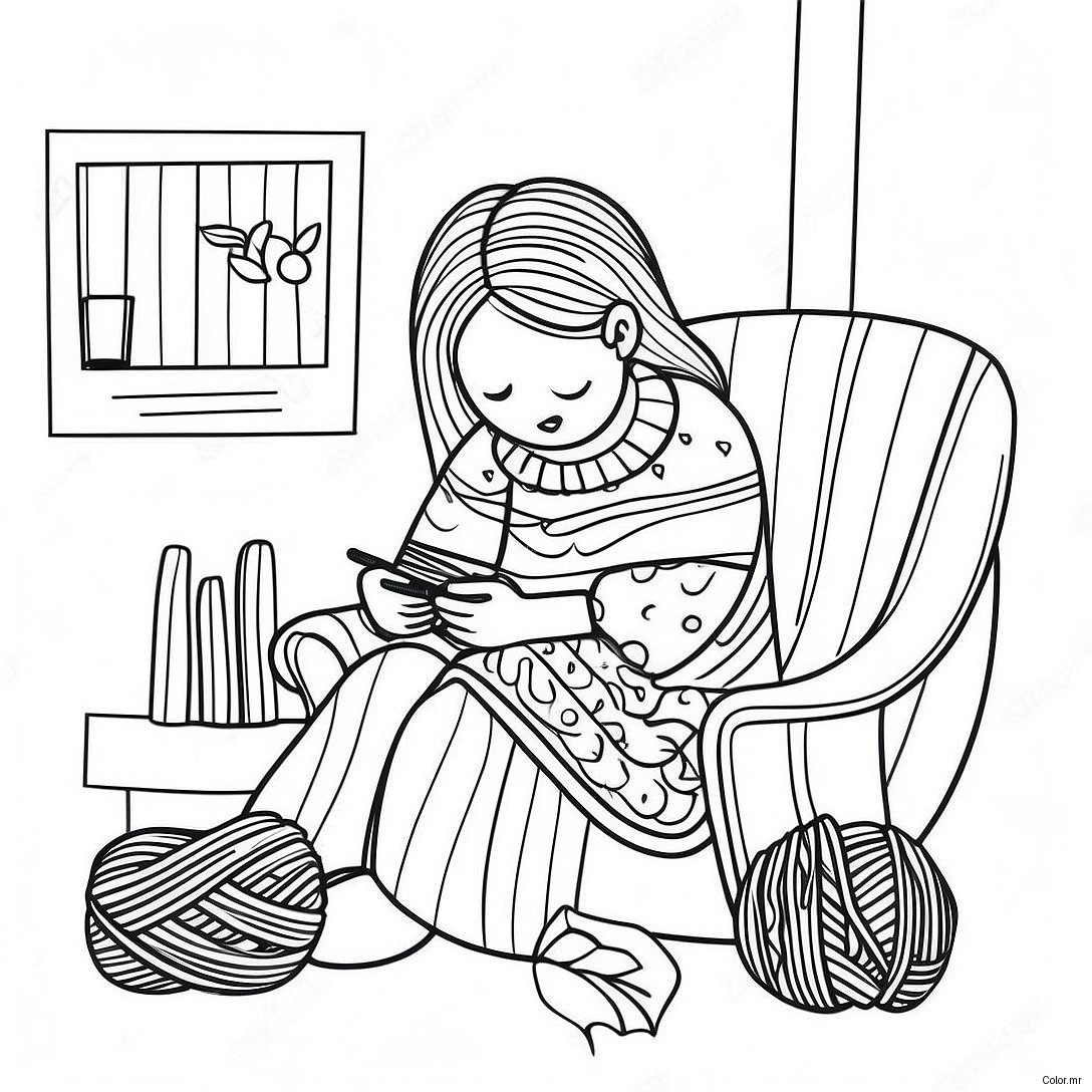 Scene De Tricotage Confortable Page A Colorier 56232 46748